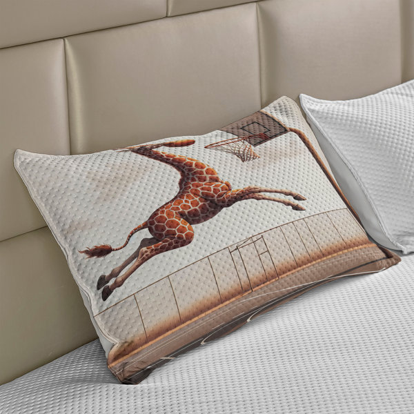 Ambesonne Basketball Quilt Pillow Cover Humour Funny Giraffe Dunk